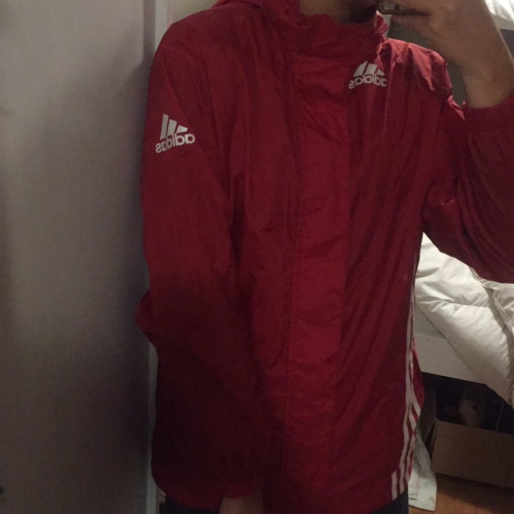 Men’s red adidas windbreaker rain coat size large